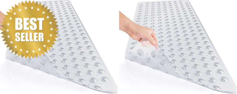 Non Slip Bath Mat for Tub, 100 X 40Cm Extra Long Shower Mat anti Mould, Machine