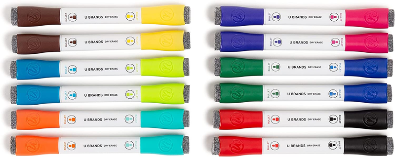 U Brands Magnetic Double-Ended Dry Erase Markers with Erasers, Bullet Tip, Low O