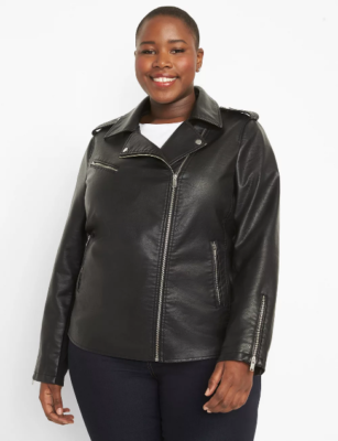 NEW LANE BRYANT 119 PLUS SIZE BLACK FAUX LEATHER MOTO JACKET SZ 14 16