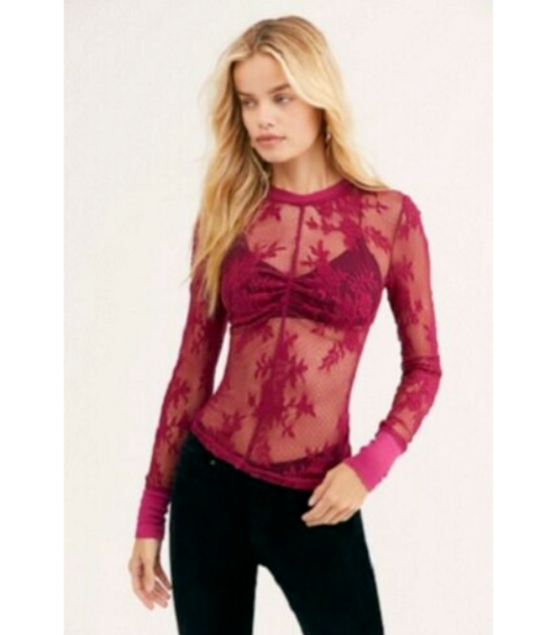 FREE PEOPLE INTIMATELY Rhubarb Cool with It Прозрачный вязаный топ из кружевной сетки XS 0/2