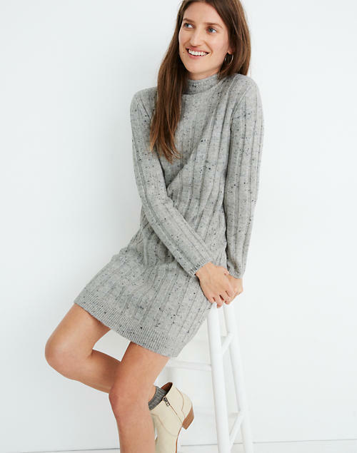 

НОВИНКА MADEWELL Donegal, серо-черное вязаное платье-свитер с воротником в крапинку, размер  ~ 14/16, Серый, DONEGAL