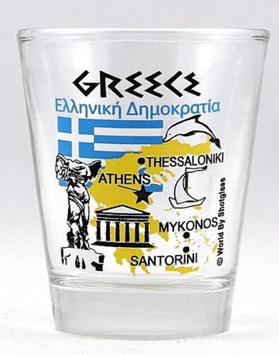 GREECE LANDMARKS AND ICONS COLLAGE SHOT GLASS SHOTGLASS