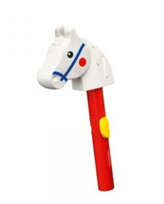 LEGO White Minifig Stick Pony Head Blue Bridle Red Cheek Spot Red Bar 23-11