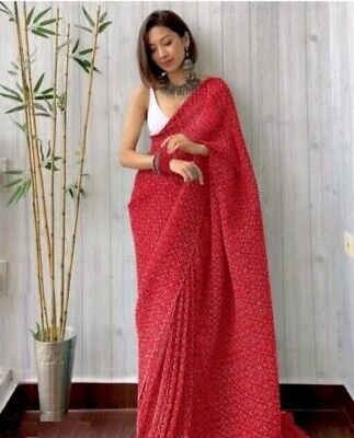 Exclusive Indian Designer Latest Trendy Wedding Party Wear Red Bandhani Saree