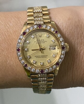 $75K ROLEX FULL DIAMOND RUBY PRESIDENTIAL DATEJUST 18K GOLD