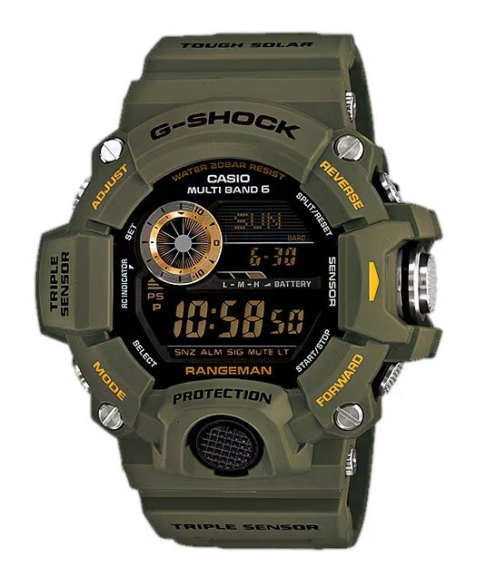 Pre-owned Casio G-shock Gw9400-3 Men's Rangeman Triple Sensor Atomic Solar Military Green Watch