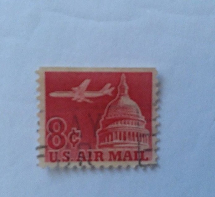 Stamp US  1962 8 Cent Carmine Red Air Mail Jet Airliner Over Capital Stamp Used