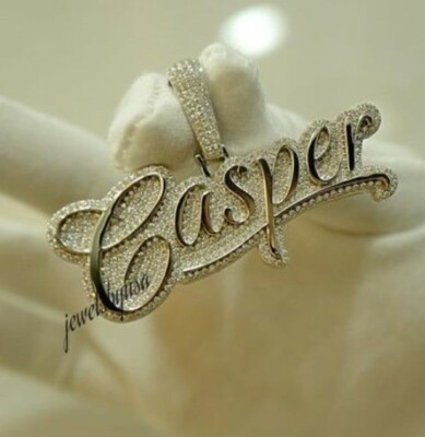 Pre-owned Nsg Natural Moissanite Customized Name Layer Charm Pendant 925 Silver In White