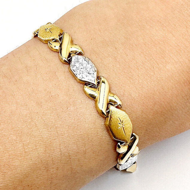 ◎D moment ◎ Yvonne 14k gold bracelet (2Color) 14K Real Gold Two-Tone Yellow White 7mm Satin Stampato XO