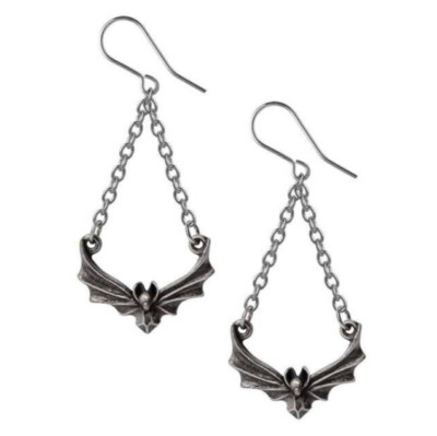 Alchemy Gothic The Attic Night Bat Drop Earrings UK Made Pewter