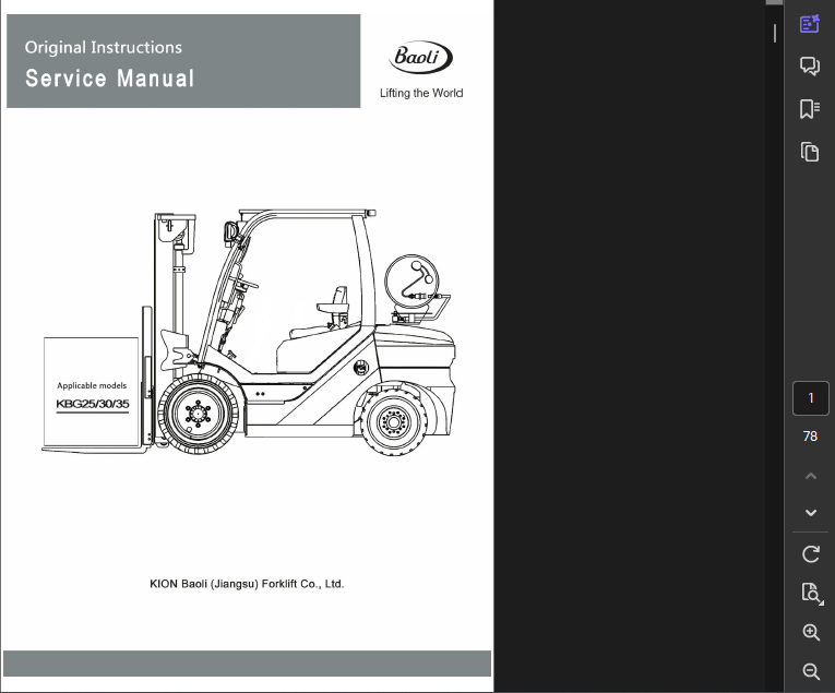 BAOLI KBG30 FORKLIFT SERVICE REPAIR ENGINE SHOP MANUAL PDF USB