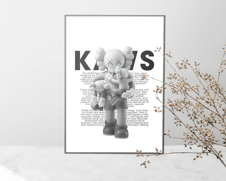 KAWS Wall Art Set Of 3 Modern Hyperbeast Artist Black And