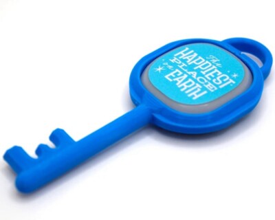 Disney Magic Band + Holder - Disneyland Magic Key Shape In Blue Color