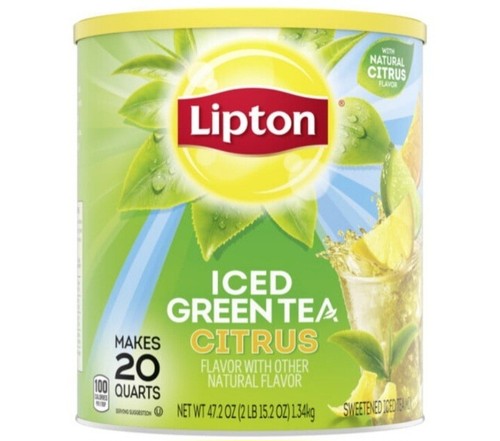 Lipton Iced Tea Mix Green Tea Caffeinated Sweetened Real Cane Sugar, 20 Quarts.