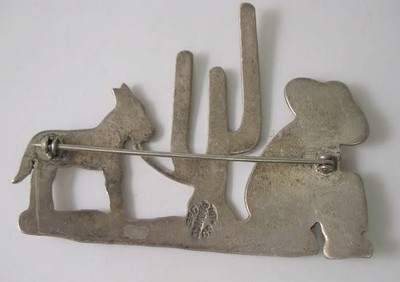 Sterling Silver 925 Sombrero Man Cactus Burro Mule Pin Mexico