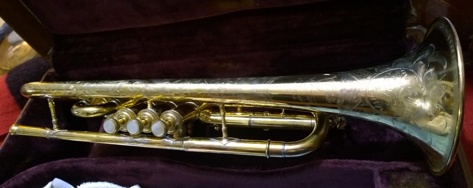Conn Cornet 1921 rare ship engraving  24K gold plated