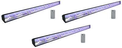 (3) American DJ ECO BAR UV DMX 18x3w Ultraviolet LED Bar Black Lights w/ Remotes