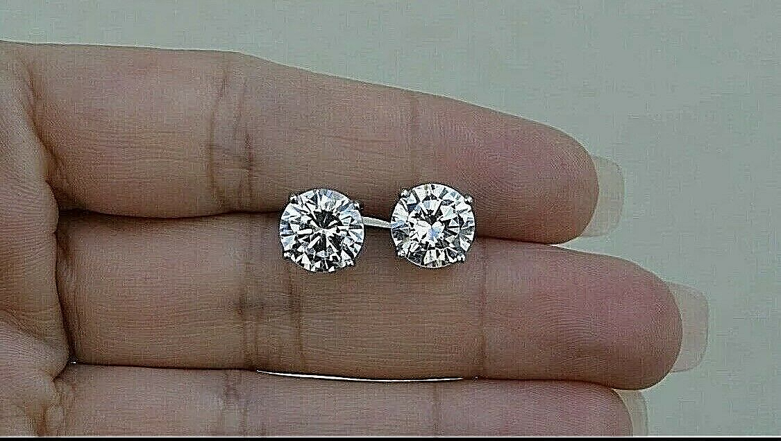 7.00 Ct Round Cut FL/D Lab Created Stud Earrings 14K White Gold 9mm Screw Back