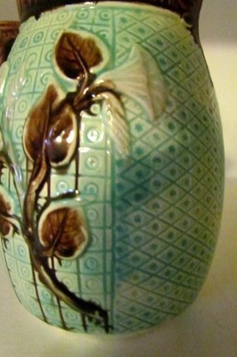 Turquoise and Brown Morning Glory Majolica Pitcher