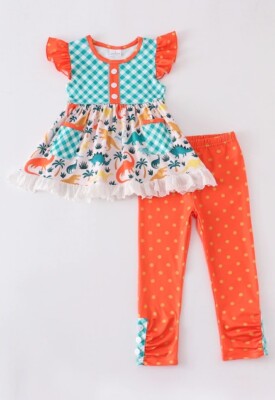 NEW Boutique Dinosaur Girls Tunic Dress & Leggings Outfit Set