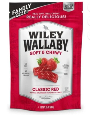 1X Wiley Wallaby Soft Chewy Classic Red Strawberry Australian Licorice 24oz Big