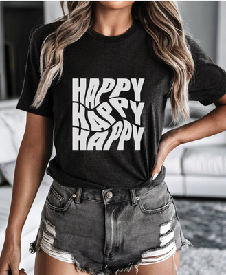 Happy Retro Wavy Text Motivational Kindness Tee | Positive Vibes