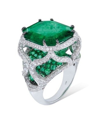 Syn Zambian Emerald Statement Ring 925 Fine Silver Handmade Luxury Jewelry
