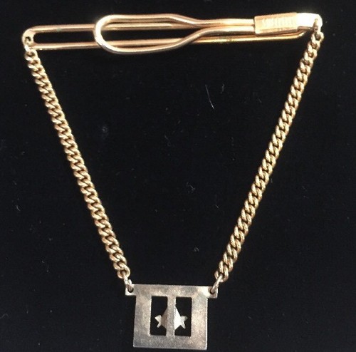 Vintage Mid Century Swank Masonic Gold Tone Tie Clip W/Chain