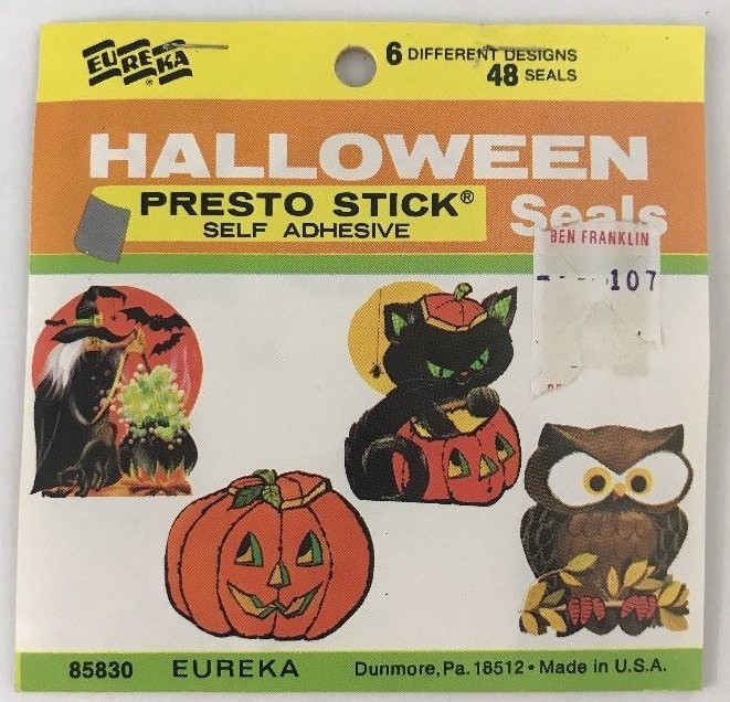 VTG Eureka Halloween 48 Die Cut Seals Stickers Owl Witch JOL Cat Bat JOL/Hat NEW