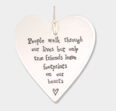 East of India White Porcelain Heart Plaque Sentiment Friendship Family Sign Gift