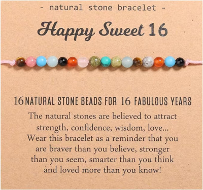 Natural Crystal Milestone Birthday Bracelet Gifts for Girls Women, Adjustable