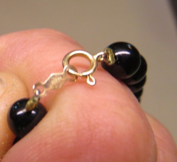 Black Glass Bead Necklace and Matching Bracelet with 14k Yellow Gold Clasp