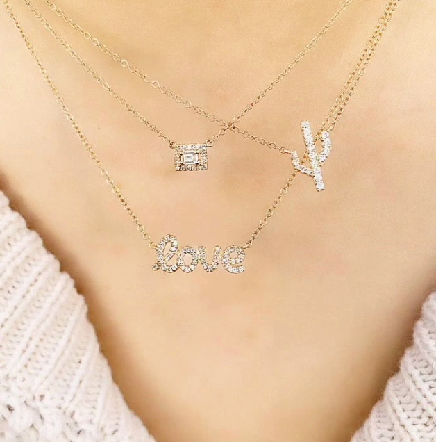 Pre-owned Jewelry By Paula 14k Solid Yellow Gold 0.25 Ct Cursive Script Love Dangle Necklace 17+1 Inches In White