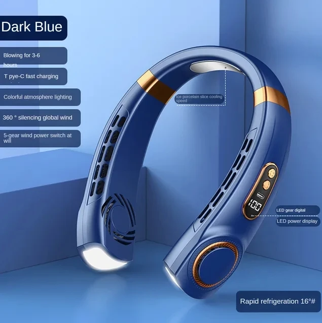 5-Speed Neck Fan Hands Free Portable Fan Leafless Hanging Neck Fan Rechargeable