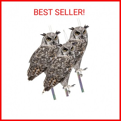 Fake Owl Decoy to Scare Birds, 3 Pack Fake Owl Hanging Effective Bird Control De