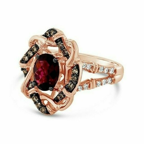 Pre-owned Le Vian Levian 14k Rose Gold Rhodolite G-h Vs2 Chocolate Diamond 1.35 Cts Ring Size 7 In Red