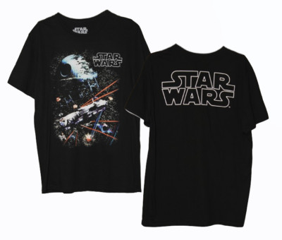 Star Wars Graphic T  Large T-shirt Black Battle Death Star Scene Front Back