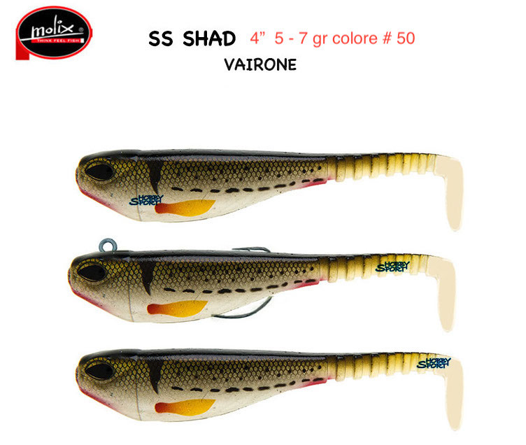 MOLIX SS SHAD 4" COL 50 VAIRONE TESTINA DA 5 + 7 GR SPINNING  BLACK BASS