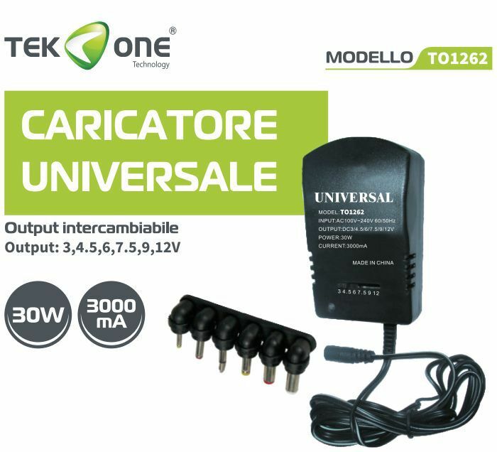 Alimentatore Trasformatore Universale TeKone To1262 30W 3000mA 6 Plug hsb