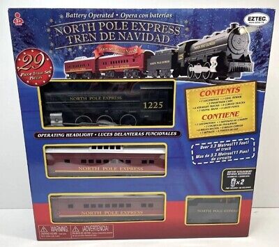 EZTEC NORTH POLE EXPRESS 29 PIECE CHRISTMAS RED TRAIN SET BATTERY OPERATED NEW
