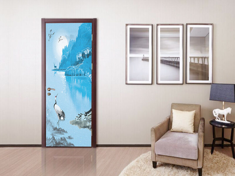 Cranes of Lakescape Wallpaper Door Sticker Self-adhesive Room Door Murals Decals