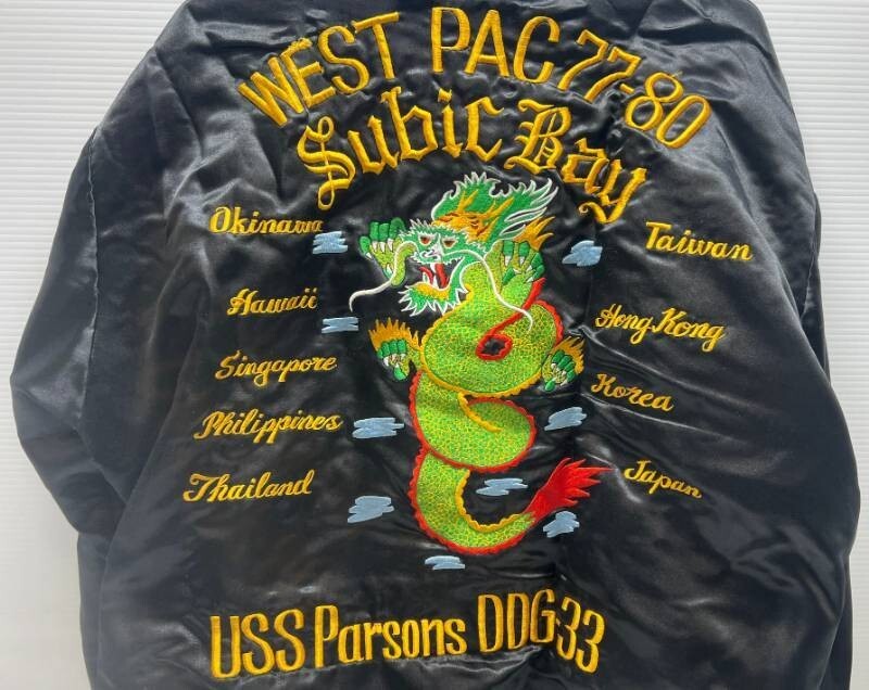限定セール！80s USS WEST PAC souvenir tour jkt RARE Vintage Black Satin U.S. Navy West-Pac 77-80 Dragon