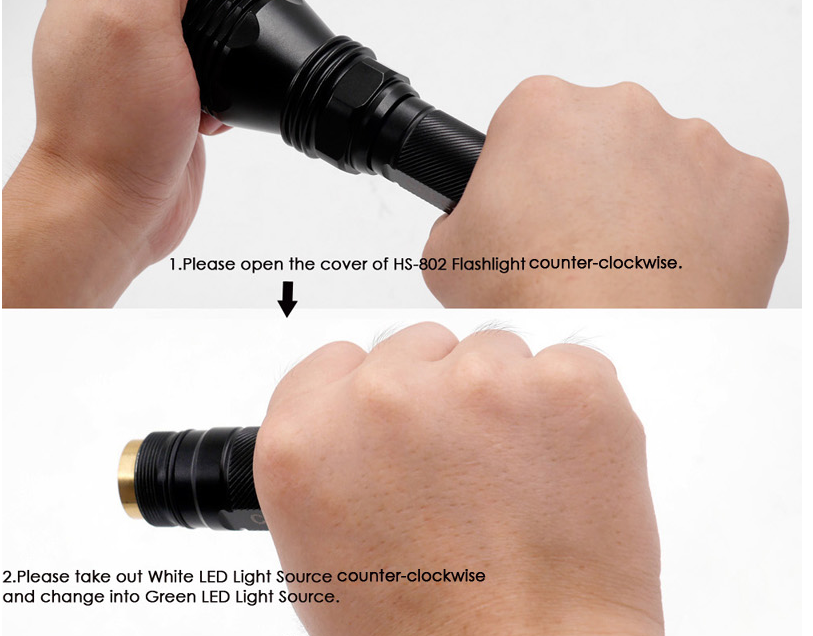 UniqueFire 250 Yards Long Distance HS-802 Red Green LED Flashlight Hunting