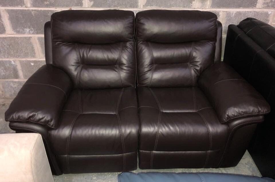 dfs 2 seater brown leather sofa