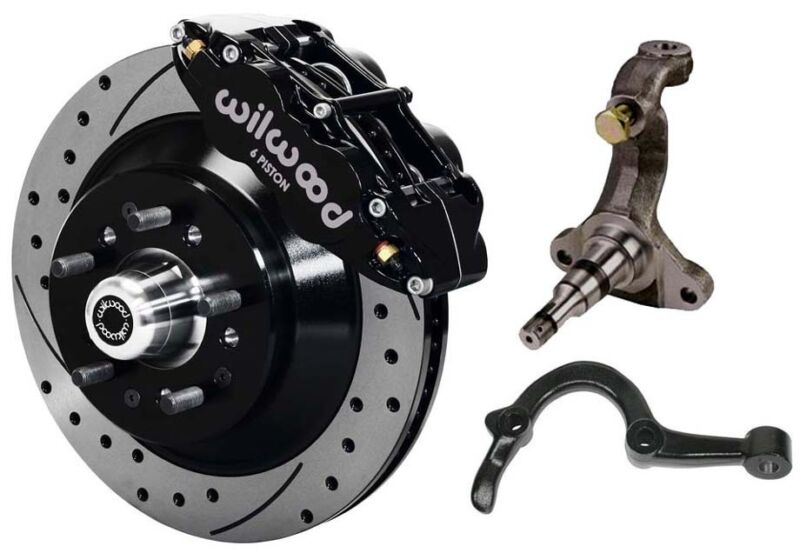 Wilwood Disc Brake Kit,spindles,arms & Lines,front,64-72,13" Drilled Rotor,black