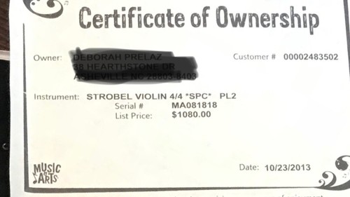 Strobel Violin 2013 4/4 spc Full Size