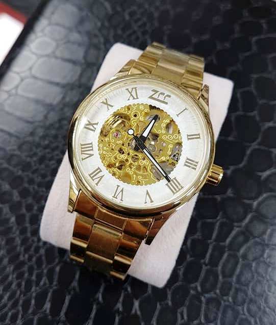 Orologio Da Polso Zcc BigRom Uomo Automatico Meccanico Casual Oro Bianco lac