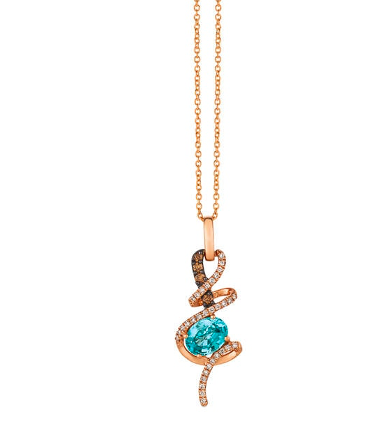 Pre-owned Levian Blue Zircon Chocolate Diamond Pendant Necklace 1.54cttw 14k Rose Gold