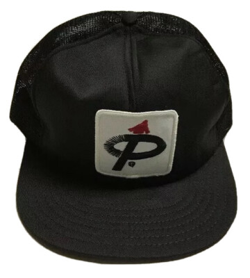 Vtg P Trucker Hat Made In Canada Cap Mesh Back Unknown Patch Generic Basic Black