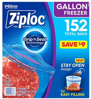 Ziploc Gallon Freezer Bags with New Stay Open Design (152 ct.) Free  Shipping 25700148876 | eBay
